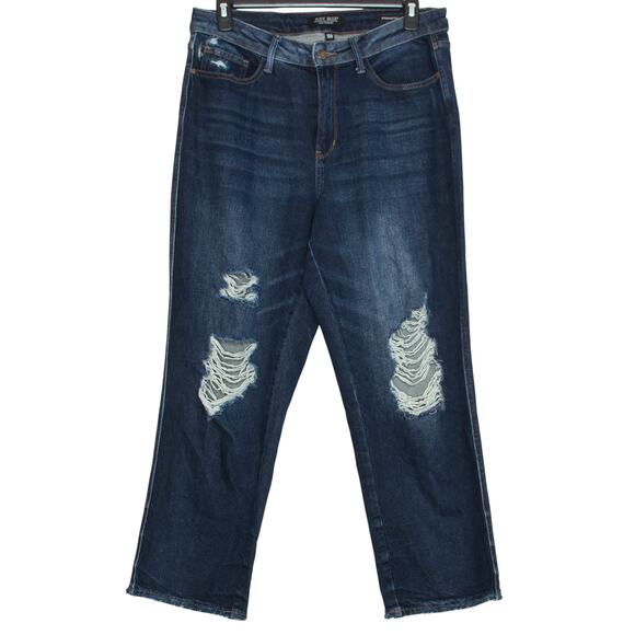 Judy Blue Jeans Straight High Rise Distressed Y2K Mom Casual Raw Hem Blue 14W - Picture 1 of 8